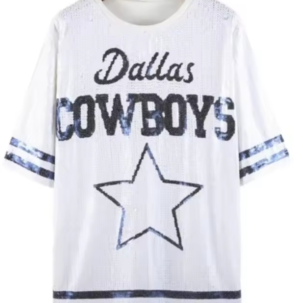 Dallas Cowboys Kids Sequin Shirt - White and Blue